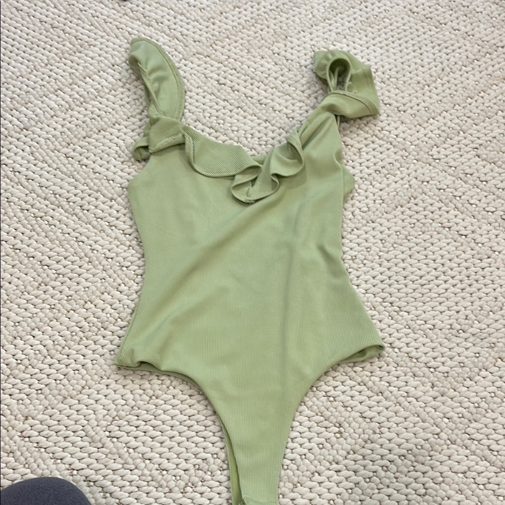Astr Light Green Swimsuit with Ruffle Accents